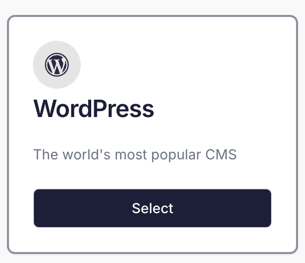 The WordPress option in Cito's Create Site wizard, with a Select button